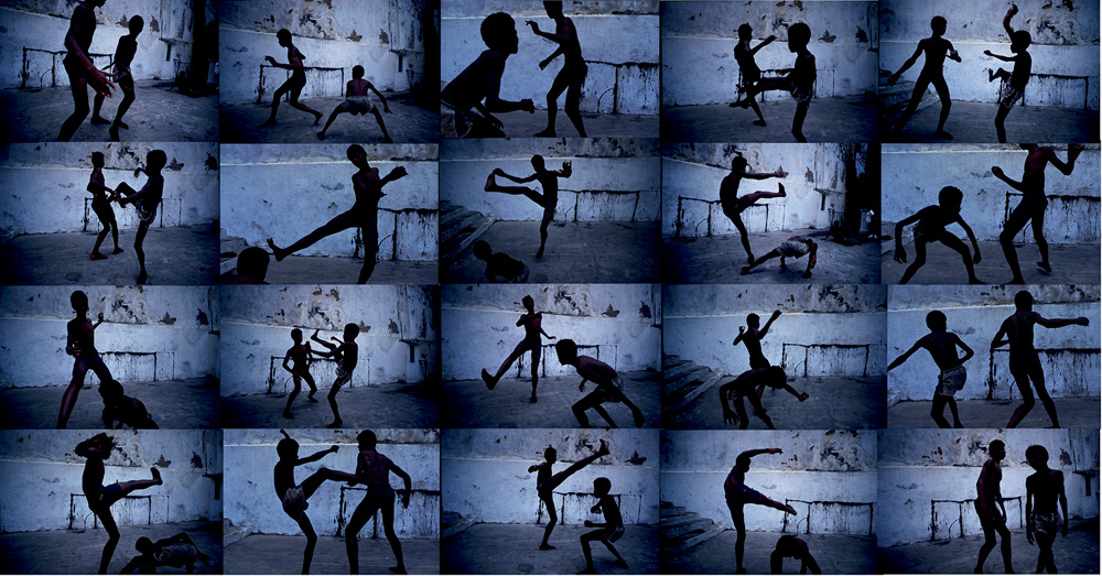 Série de fotos de silhuetas praticando capoeira