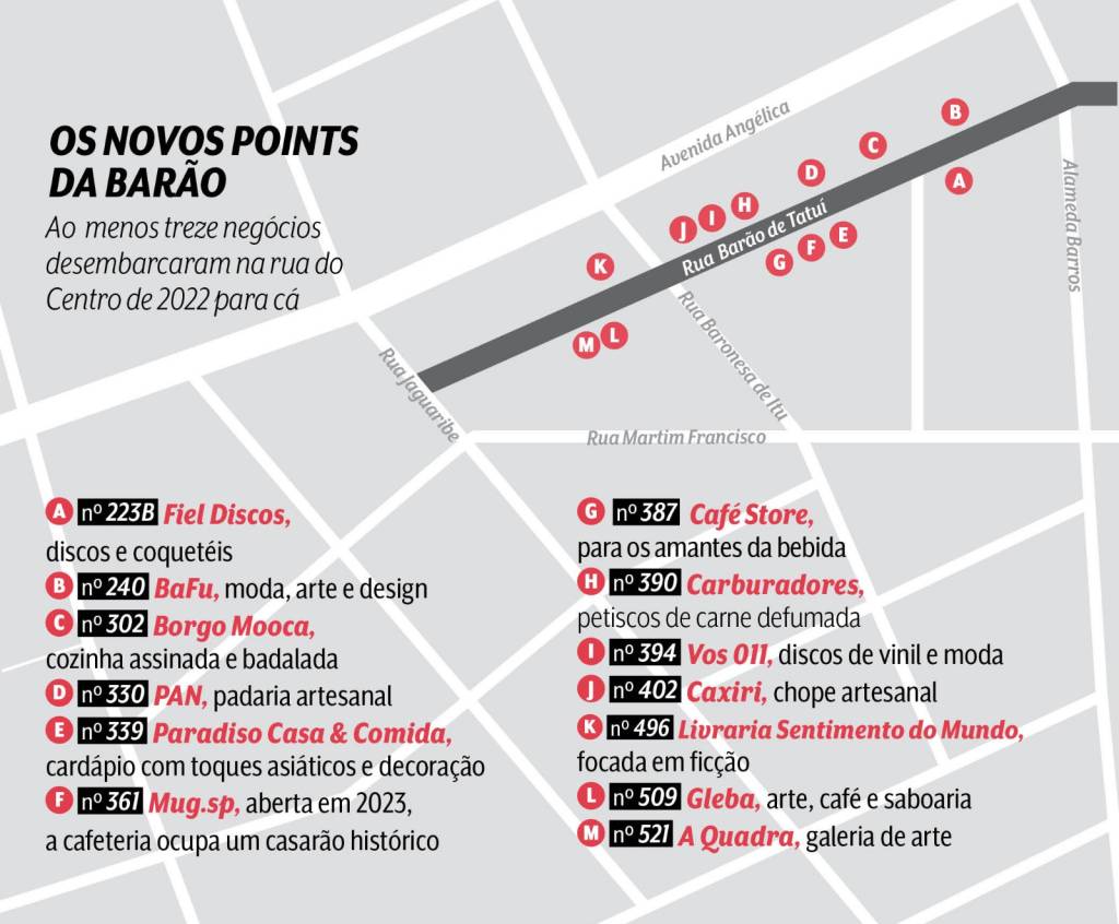 Mapa mostra localização dos treze novos endereços na rua