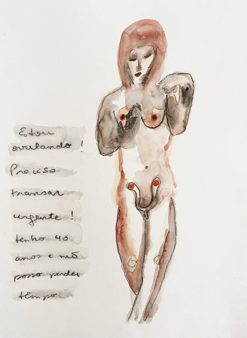 Cynthia Loeb – Em Crise, 2024 Pintura de mulher e frase à esquerda diz