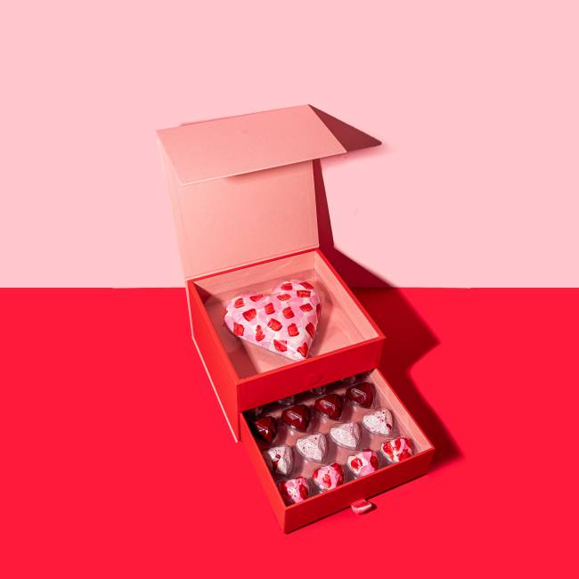 Caixas com bombons em formato de coração