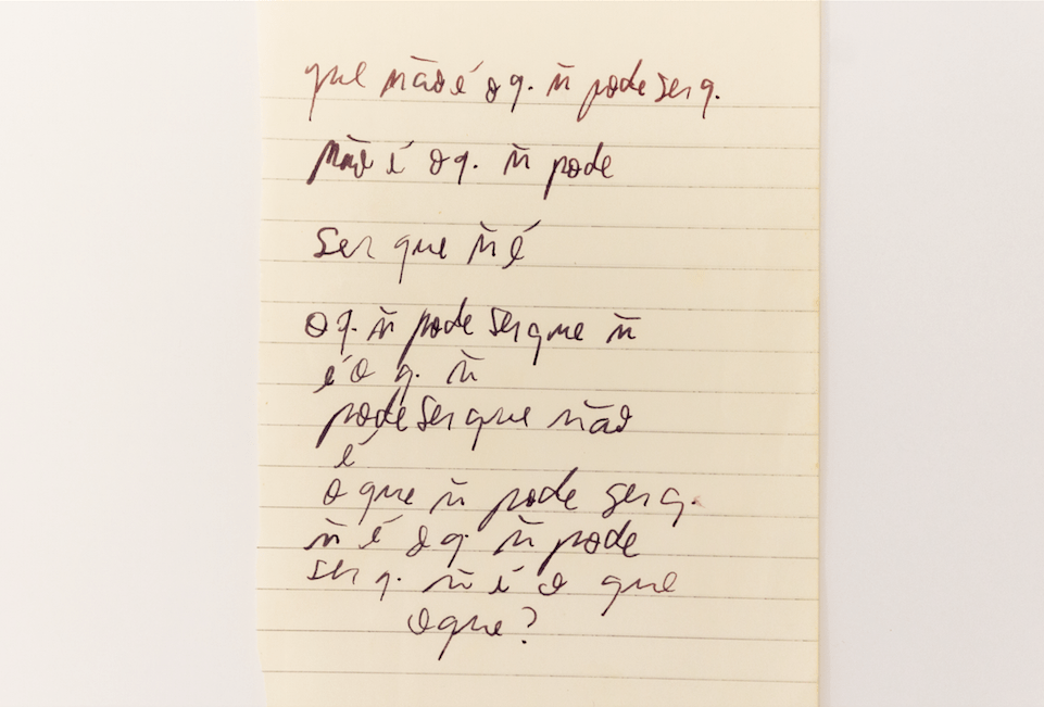 Manuscrito da música O que (no centro), de Arnaldo Antunes