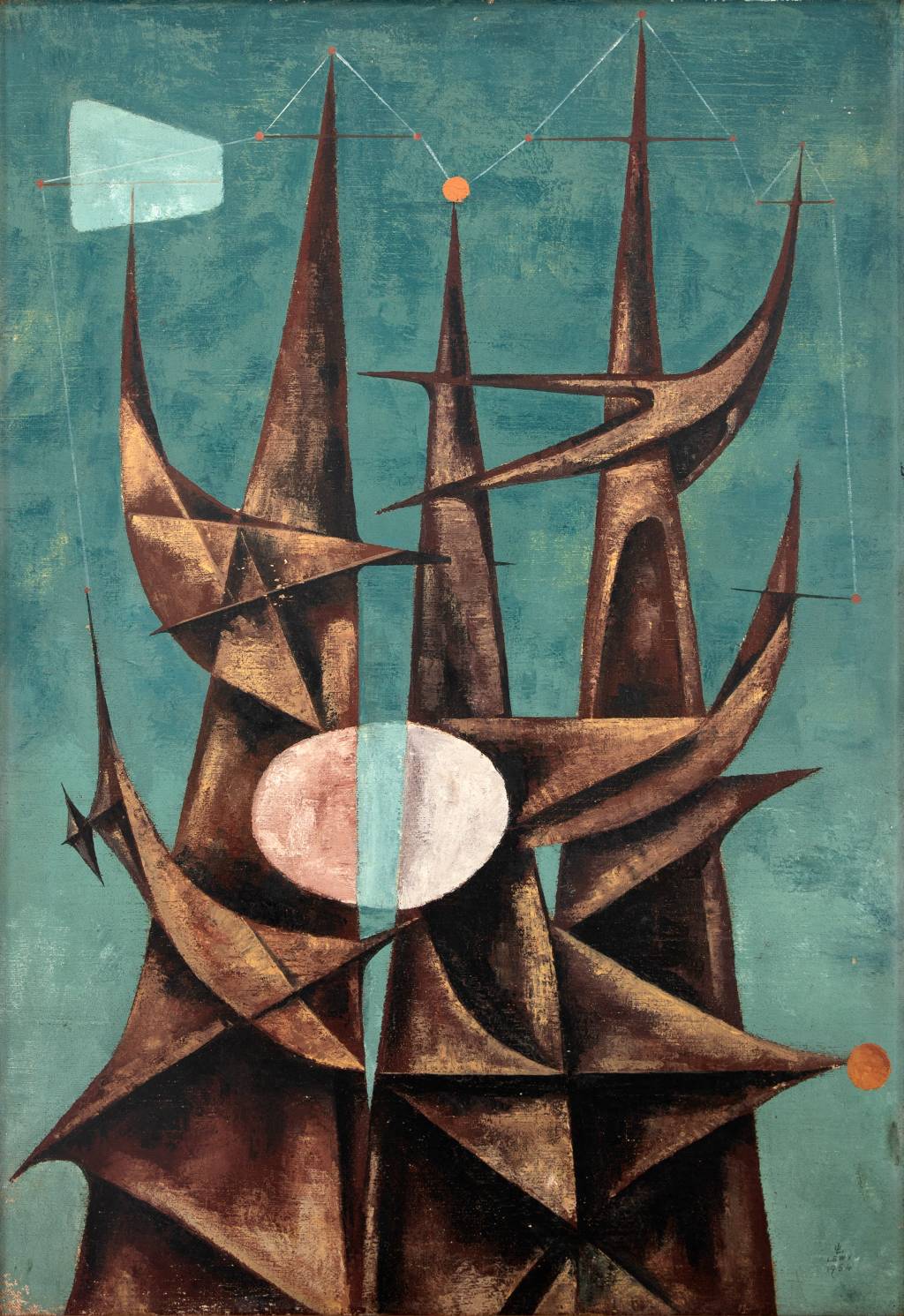 6056 Obra surrealista de barco marrom