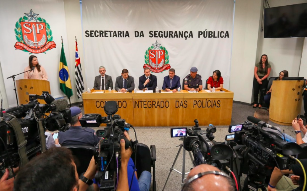 Coletiva na SSP em São Paulo que anunciou força-tarefa