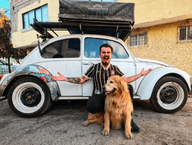 Jesse e Shurastey Jesse Koz e seu cão, Shurastey, em viagem no México