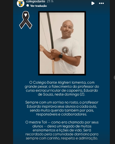 Dante professor capoeira Professor de capoeira de colégio tradicional morre em assalto na Grande SP