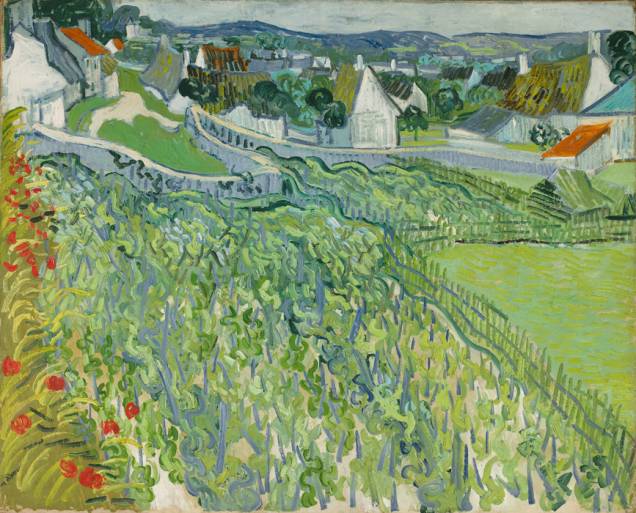 Vinhedos com Vista de Auvers: pintado por Van Gogh em junho de 1890 Vinhedos com Vista de Auvers: pintado por Van Gogh em junho de 1890