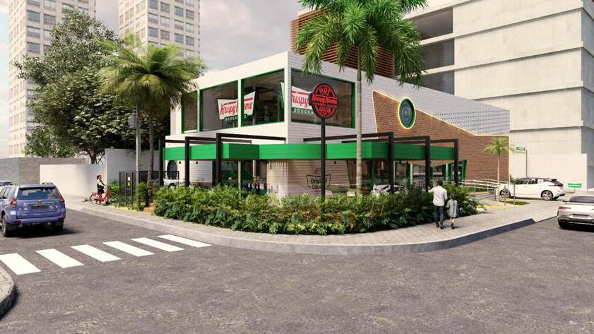 Fachada da loja na esquina com logo