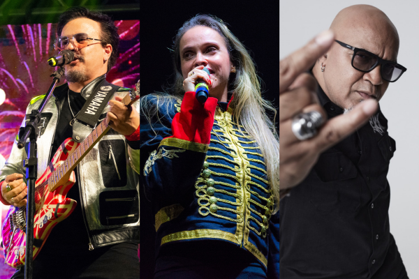 'Festa Ploc 20 Anos' em São Paulo: Luciano Nassyn, do Trem da Alegria, a paquita Priscilla Couto e o músico Clemente Nascimento