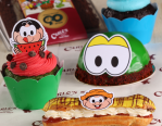Cupcake da Magali, mousse do Horácio, éclair Chico Bento e cupcake Nó na Orelha