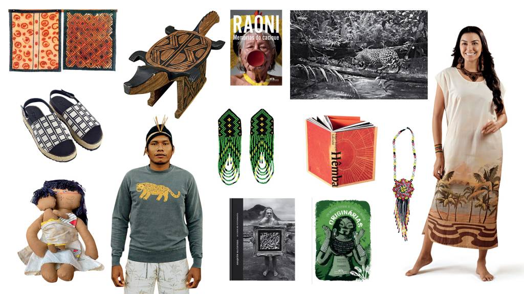 Itens de lideranças e artistas amazônidas e marcas que apoiam a arte indígena