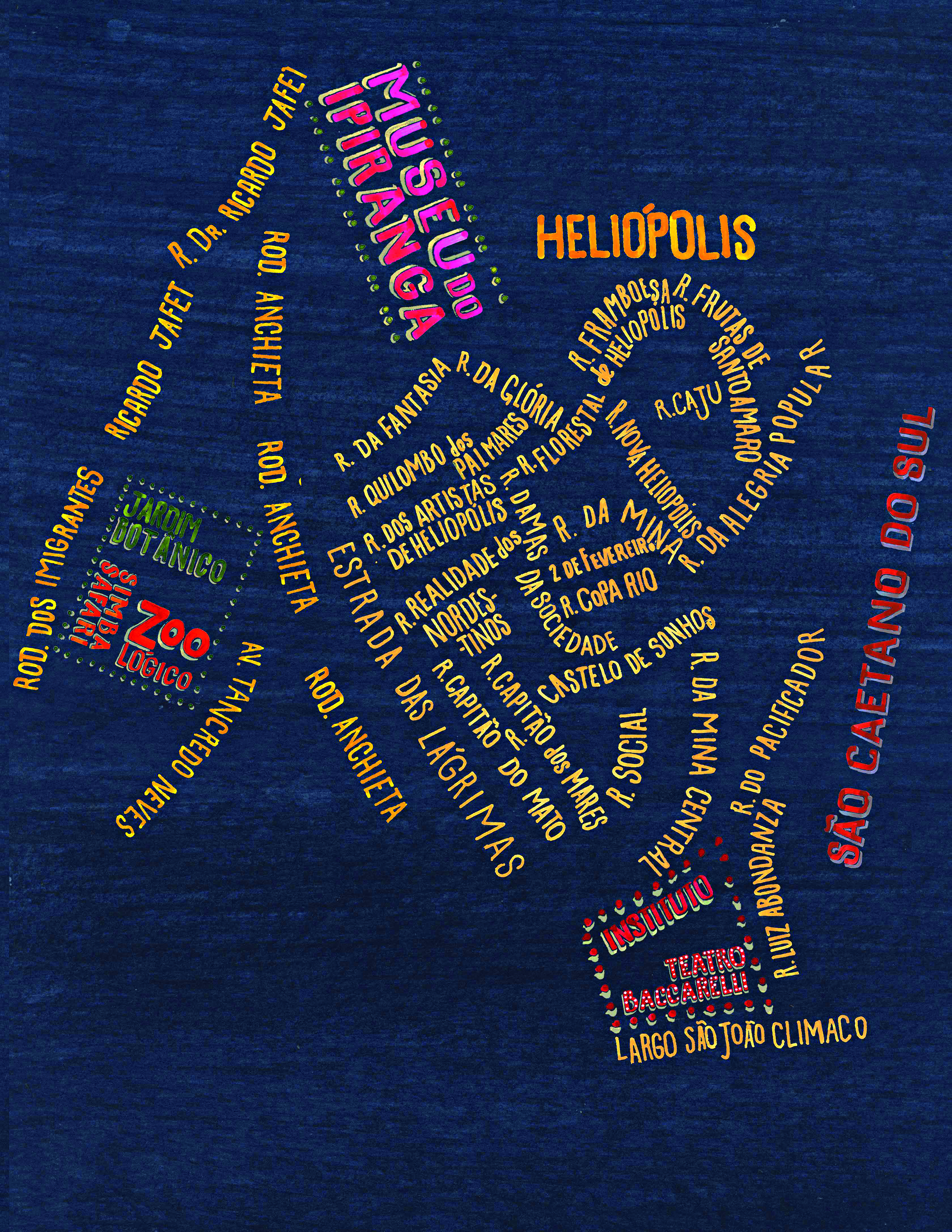 Mapa de Heli&oacute;polis feito por Carla Caff&eacute;: arte in&eacute;dita